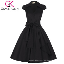 Grace Karin Cap Sleeve Lapel Collar V-Neck Retro Vintage High-Stretchy Party Dress CL008953-1